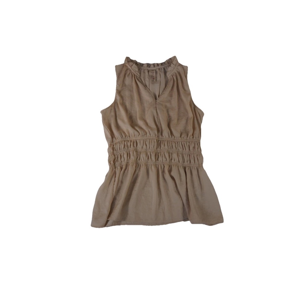 Dolan Tank Top Womens Medium Beige V Neck Smocked Waist Ruffle Sleeveless Casual